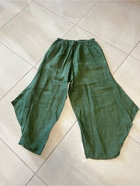 Bryn Walker Relaxed Wide-Leg Linen Pants - Forest Green L